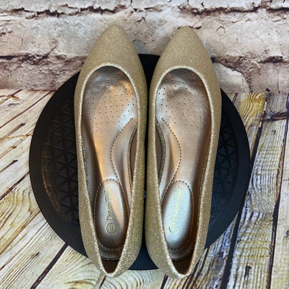 Dream Pairs Metallic Glitter Sparkle Gold Pointed Toe Slip On Ballet Flats 8 - Picture 4 of 9